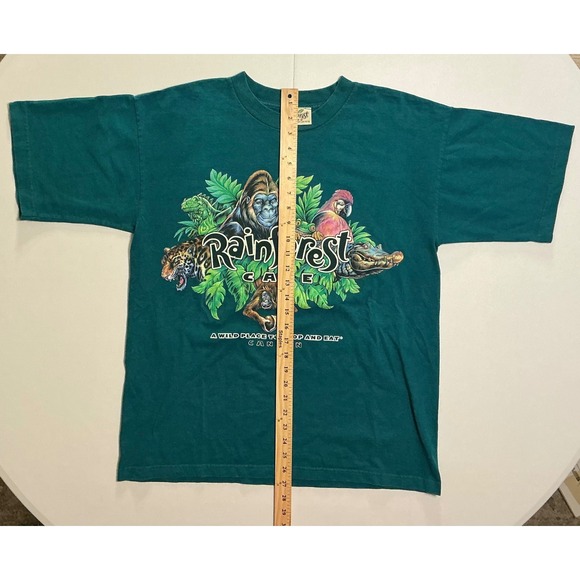 VTG Rainforest Cafe Cancun Mexico Made T-Shirt Green Mens L Animals 90s - Picture 3 of 6